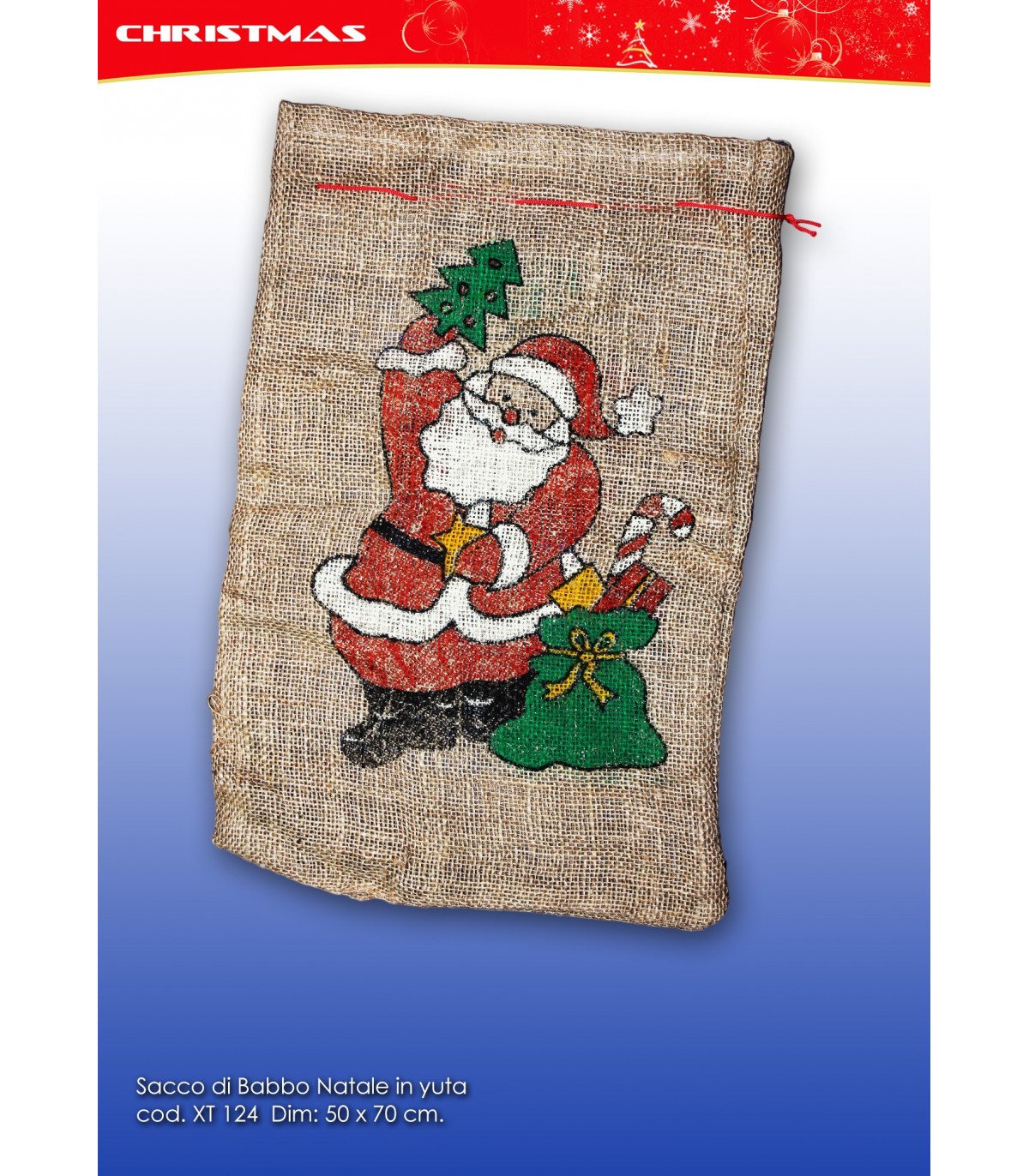 Babbo Natale 70 Cm.Sacco Di Babbo Natale In Yuta Dim 50x70 Cm La Suprema Srl