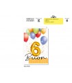 Biglietto CROMO COMPLEANNO 6 ANNI CON APPLICAZIONI E GLITTER CONF. 6 PZ.