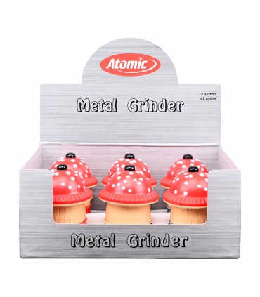 GRINDER ATOMIC MUSHROOM SHAPE IN METALLO DIAM.40MM 4 PARTI ECPO DA 6 PZ. ASSORTITI