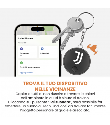 LOCALIZZATORE GPS TECH FIND CON LICENZA APPLE UFFICIALE F.C. JUVENTUS  CON GANCIO PORTACHIAVI